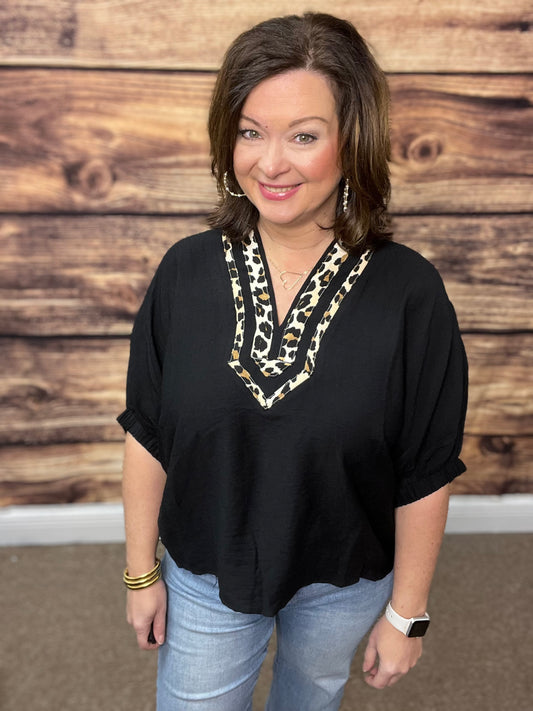 Black Top with Leopard Detail