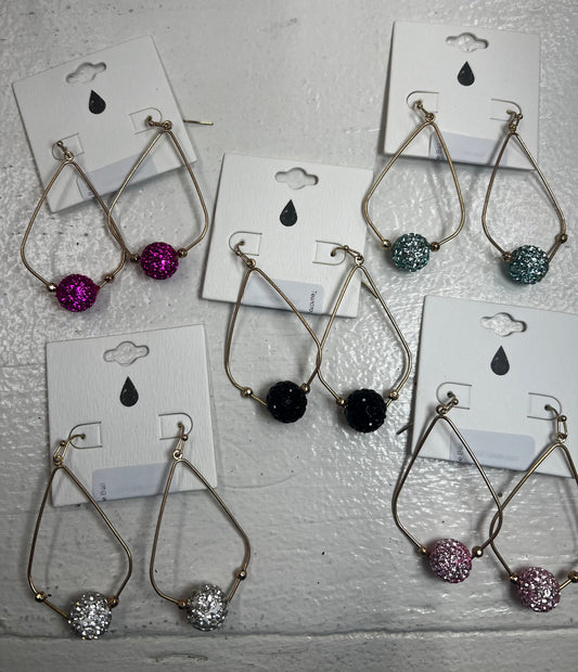 Teardrop Dangle Earrings with Rhinestone Ball