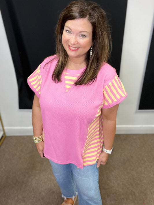 Oversized Waffle Knit Top, Pink
