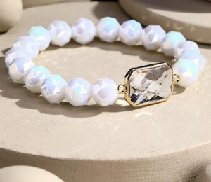 Beaded Stretch Bracelet with Crystal Stone-9 colors