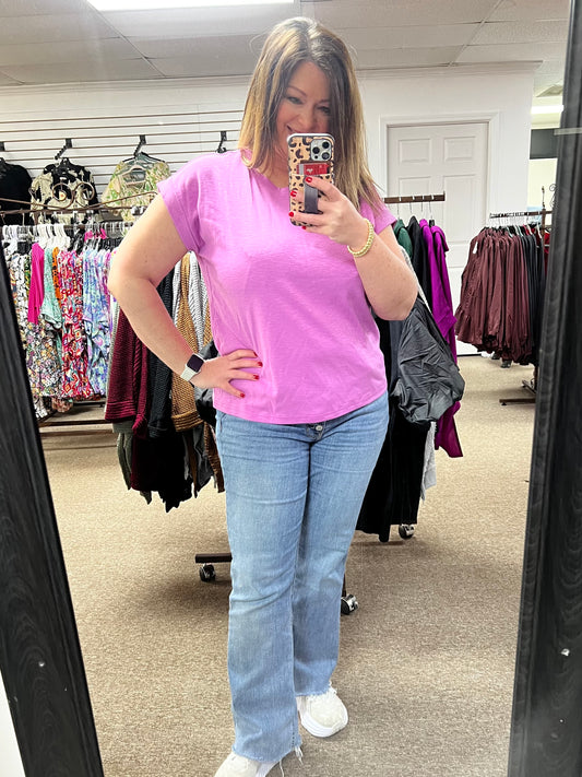 Cotton Rolled Sleeve Tee, Bright Mauve