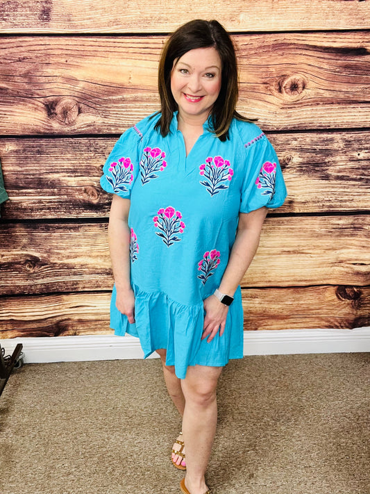 The Boho Bloom Embroidered Mini Dress