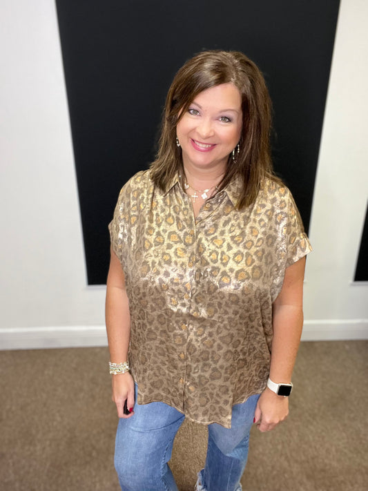 Metallic Leopard Print Top