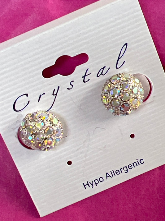 Silver Plated Aurora Borealis Rhinestone Clip-On Earrings- 20076C101