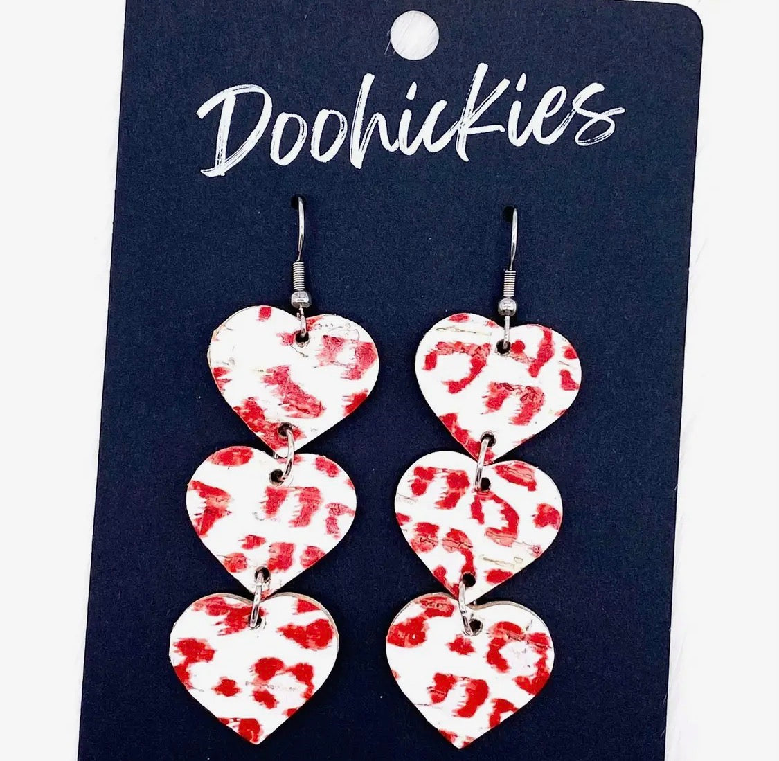 Triple Corkie Heart Drop Earrings
