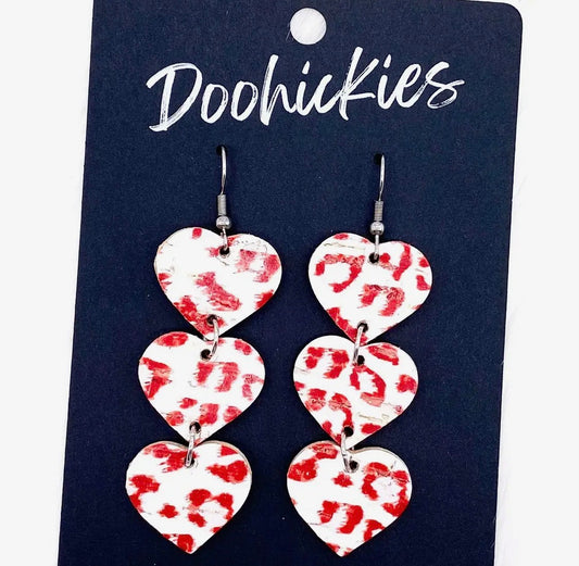 Triple Corkie Heart Drop Earrings