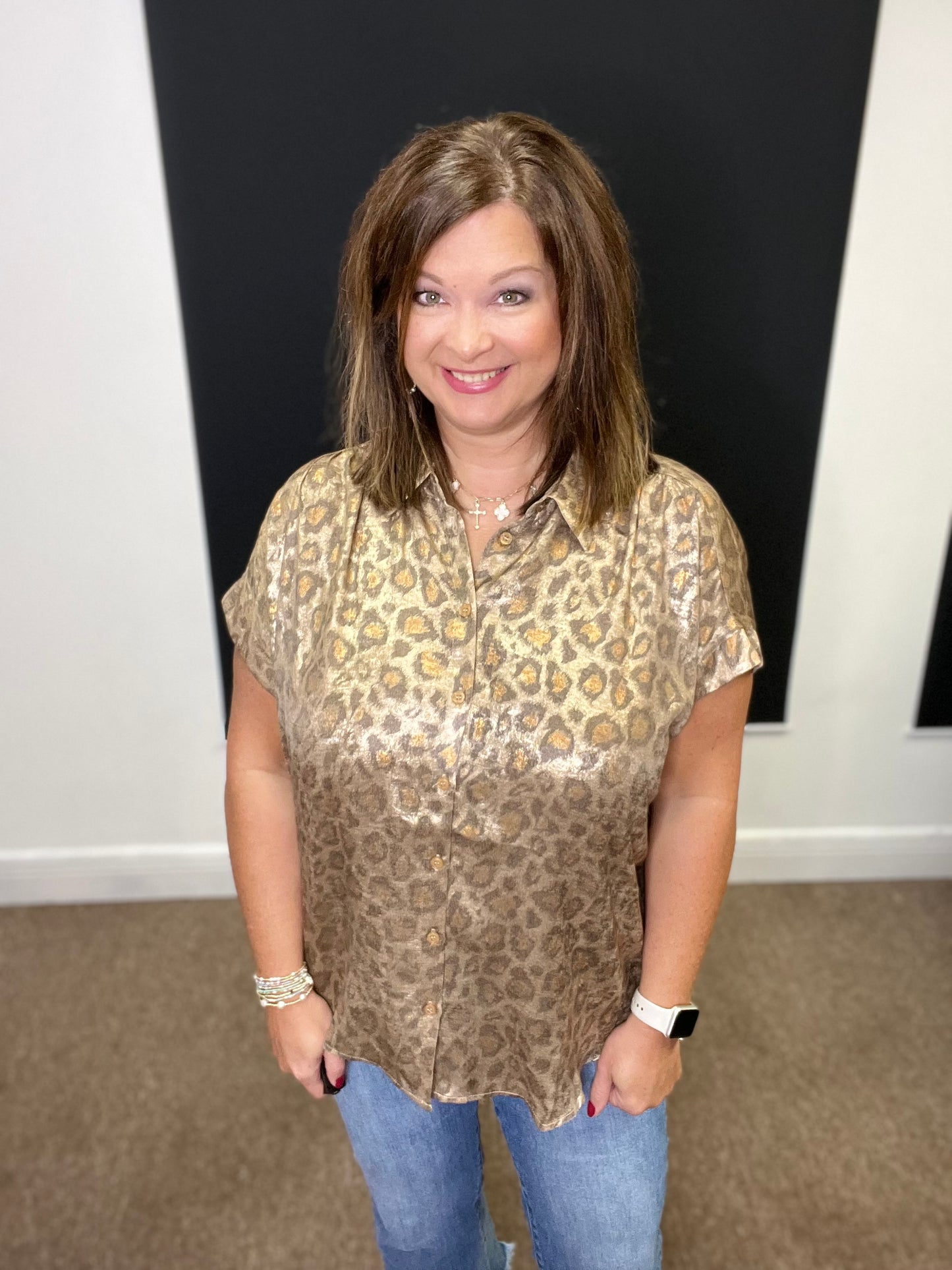 Metallic Leopard Print Top