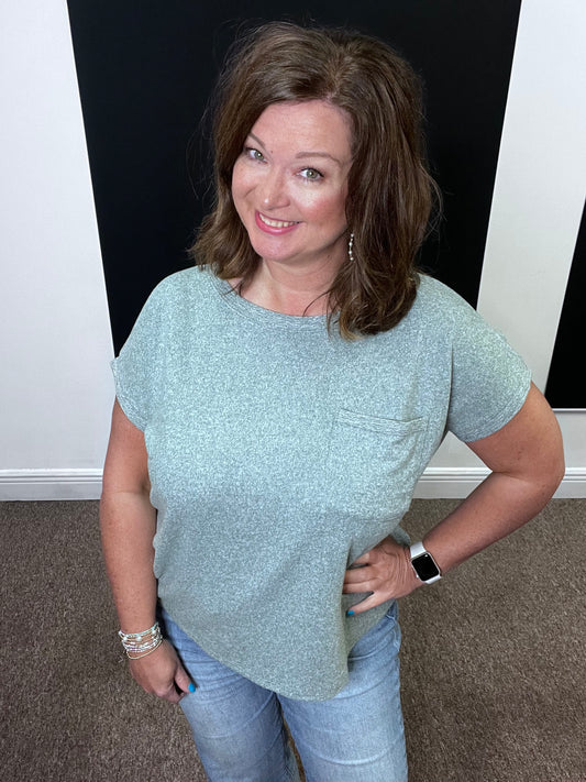 Hacci Tee with Pocket, Ash Jade