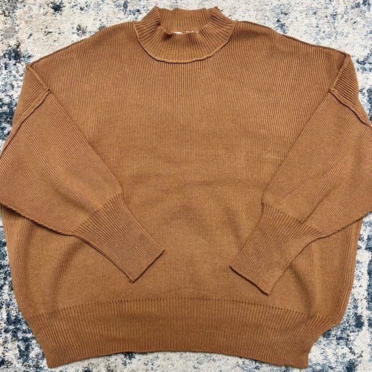 Side Slit Oversized Sweater, Deep Camel