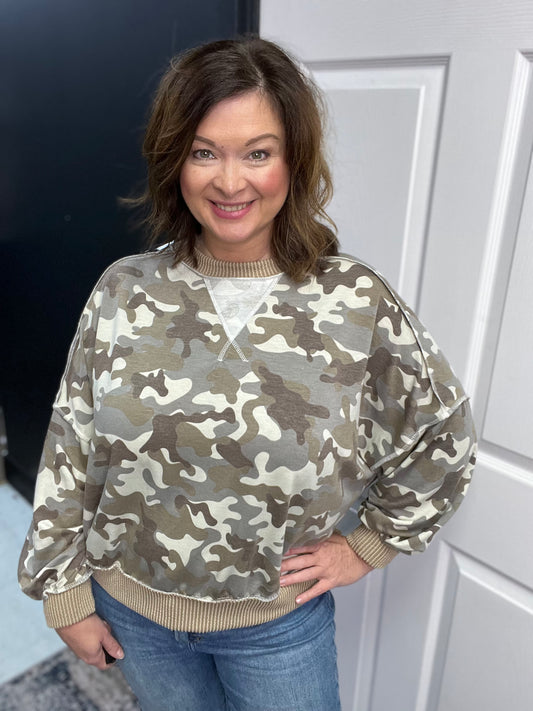 Pullover Knit Top, Camo