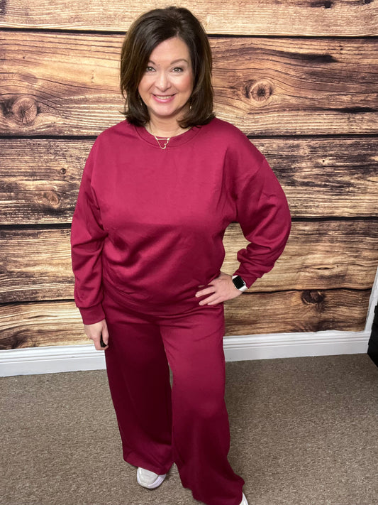 Scuba Crewneck Pullover and Pants, Cabernet