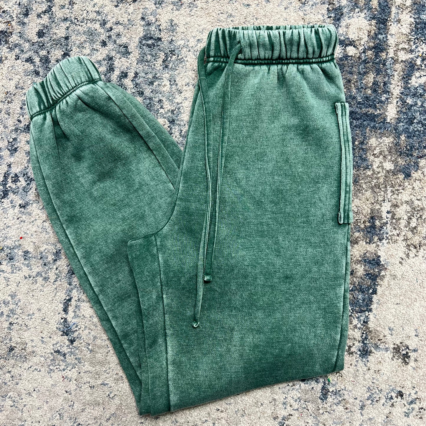 Plus Acid Wash Fleece Sweatpants with Pockets, DK Green