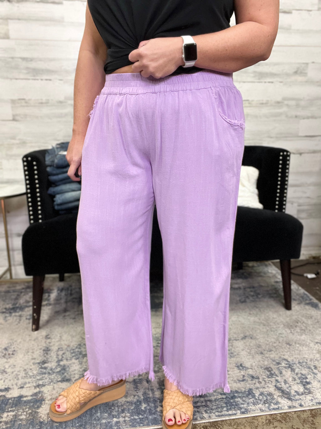 Wide Leg Linen Pants, Lavender