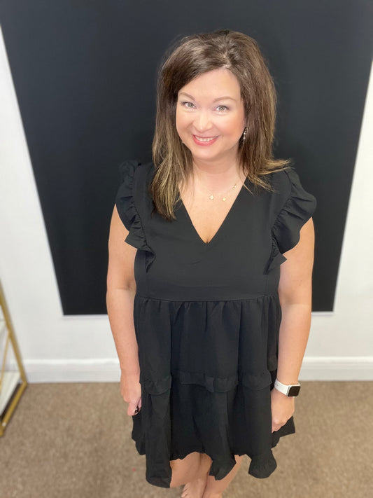 Ruffle Tiered Dress, Black