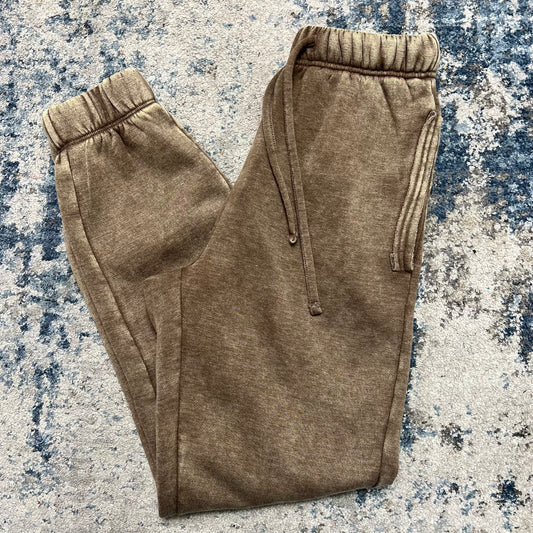 Acid Wash Fleece Sweatpants with Pockets, Mocha