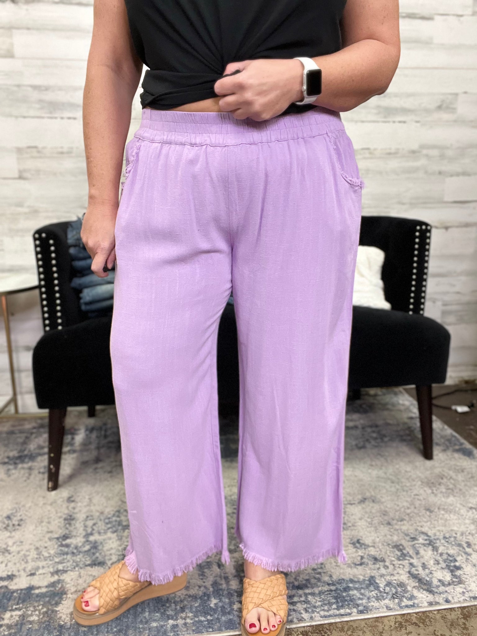 Wide Leg Linen Pants, Lavender