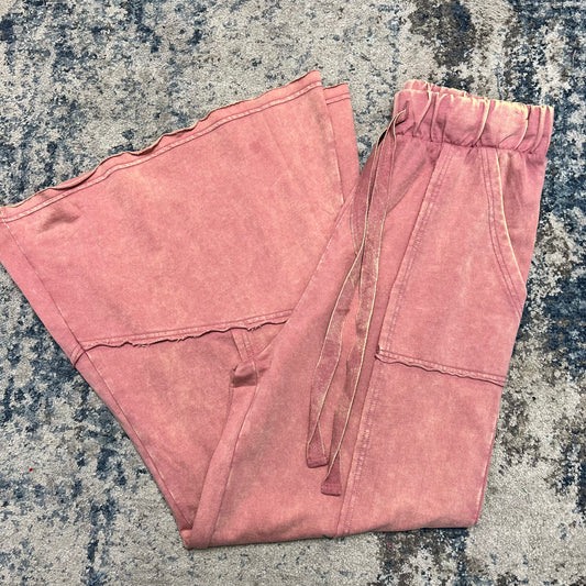 Exposed Seam Flare Hem Pants with Pockets, Lt Rose