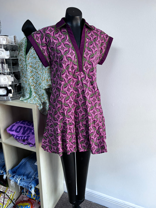 Abstract Print Mini Dress, Wine