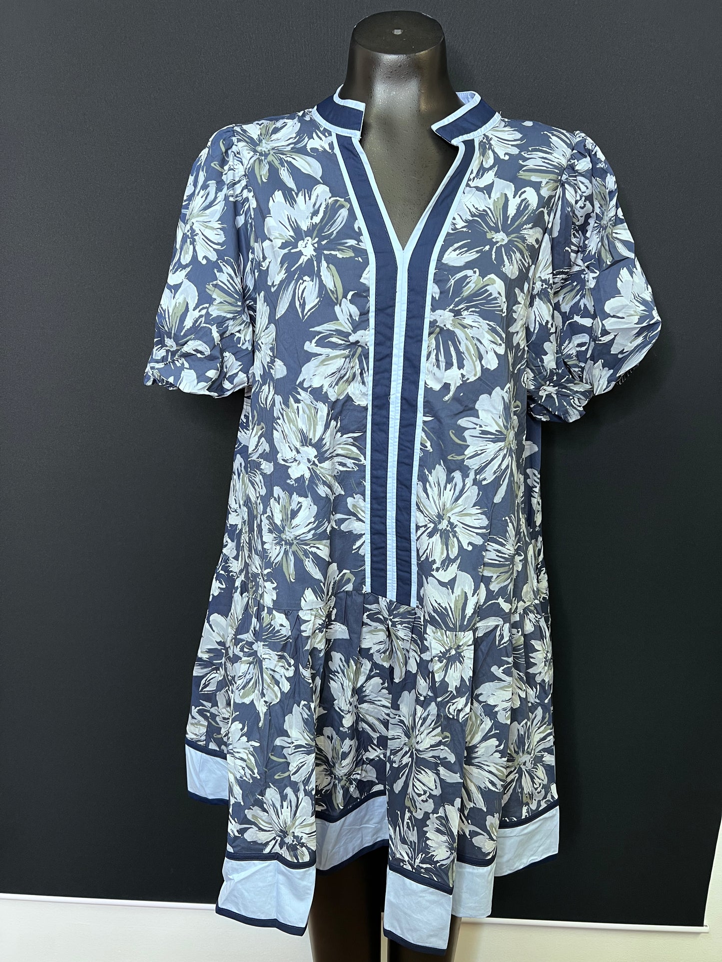 Floral Print Ruffle Hem Mini Dress, Navy