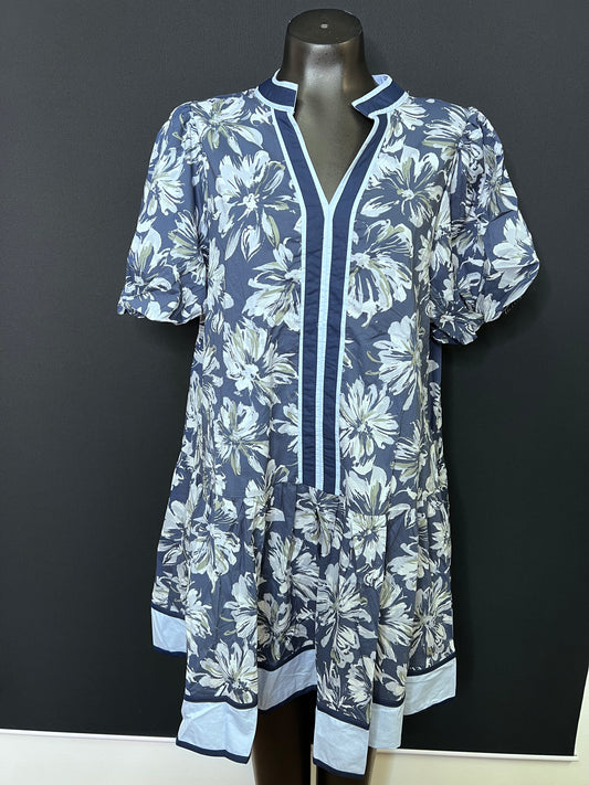 Floral Print Ruffle Hem Mini Dress, Navy