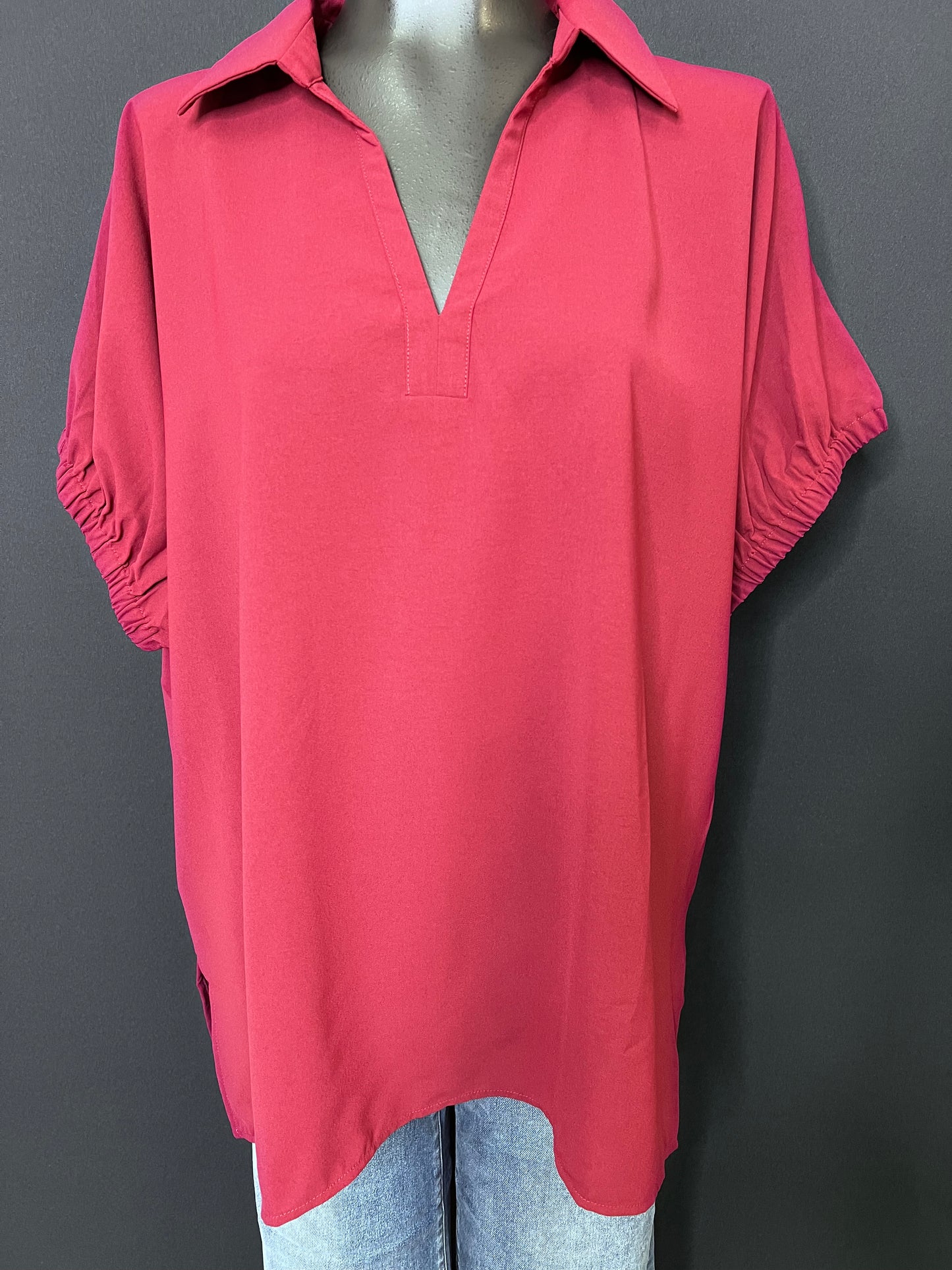 Solid Short Sleeve Top, Burgundy
