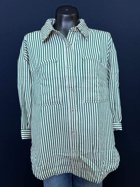 Textured Stripe Button Down, Green