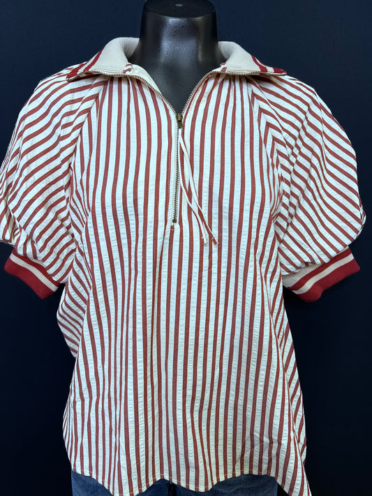 Stripe Half Zip Top, Brick