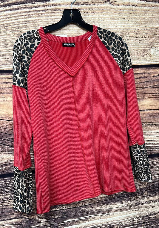 Ribbed Top with Animal Print, Red
