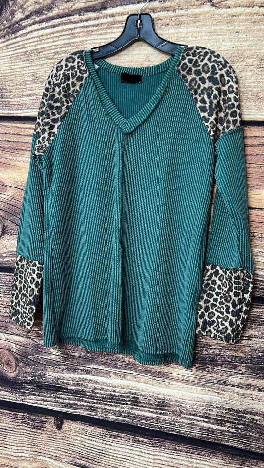 Ribbed Top with Animal Print, Green