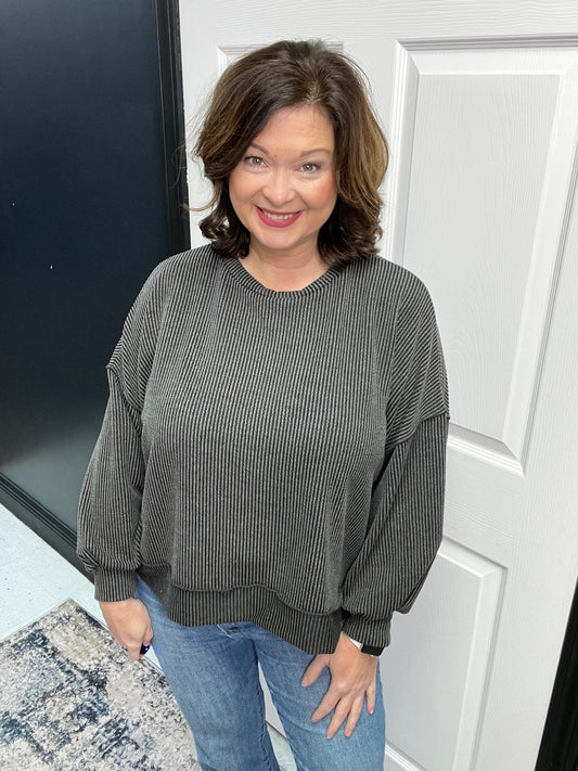 Cozy Wavy Rib Drop Shoulder Knit Top