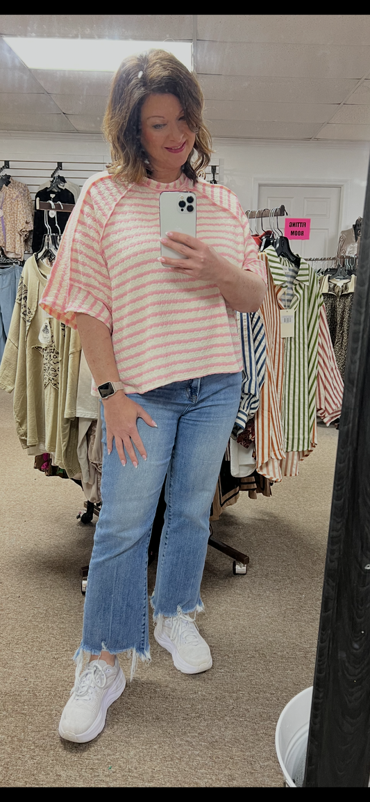 Textured Stripe Raglan Top