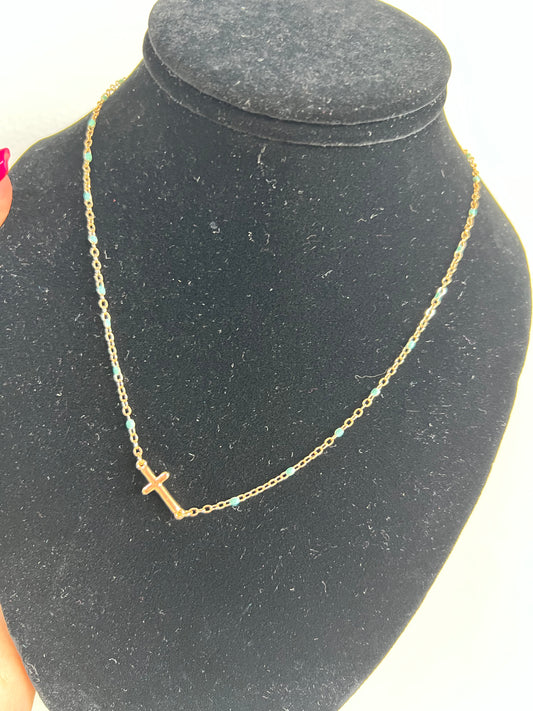 Dainty Beaded Cross Necklace