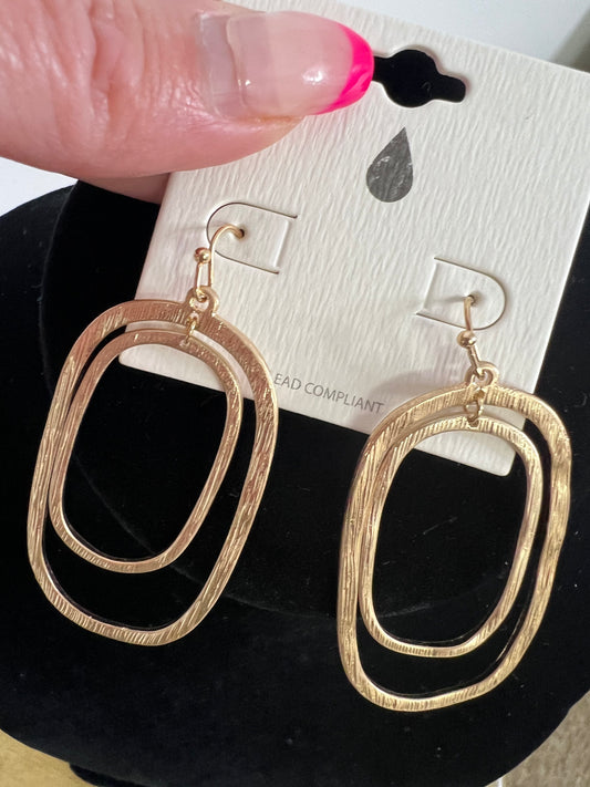 Brushed Gold Double Oval Fishhook Earrings