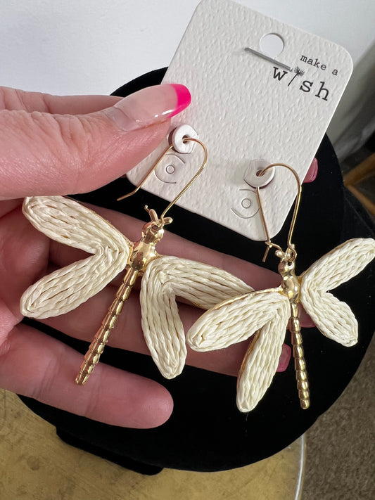 Raffia Dragonfly Fishhook Earrings