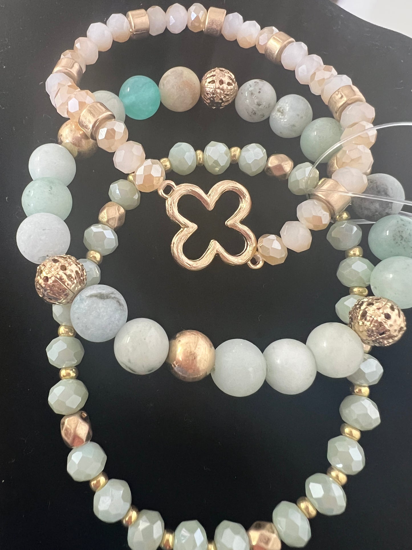 Beaded Stretch Bracelet Set with Clover
