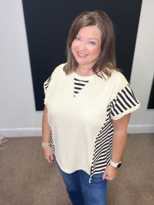 Oversized Waffle Knit Top, Cream