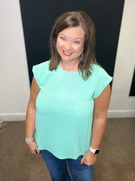 U-Neck Solid Top, Mint