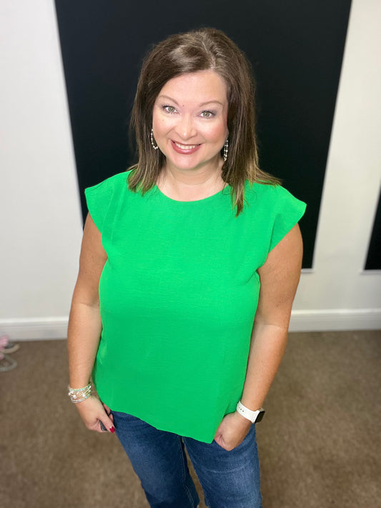 U-Neck Solid Top, Green