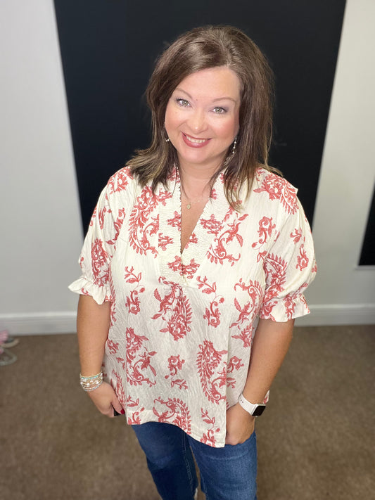 Paisley Print V-Neck Top