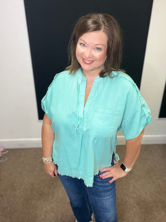 Washed Linen Top, Mint