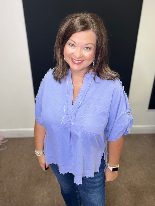 Washed Linen Top, Periwinkle