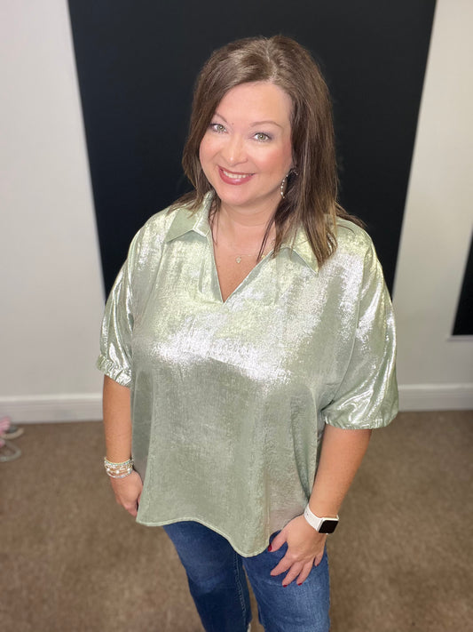 Metallic Top, Sage