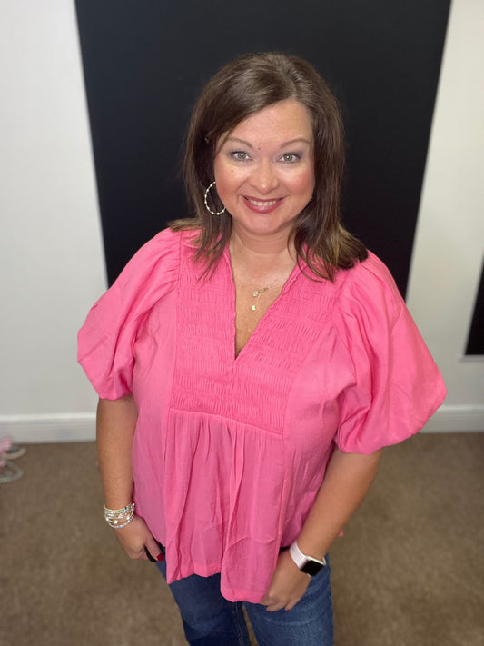 Pink Bubble Sleeve Top
