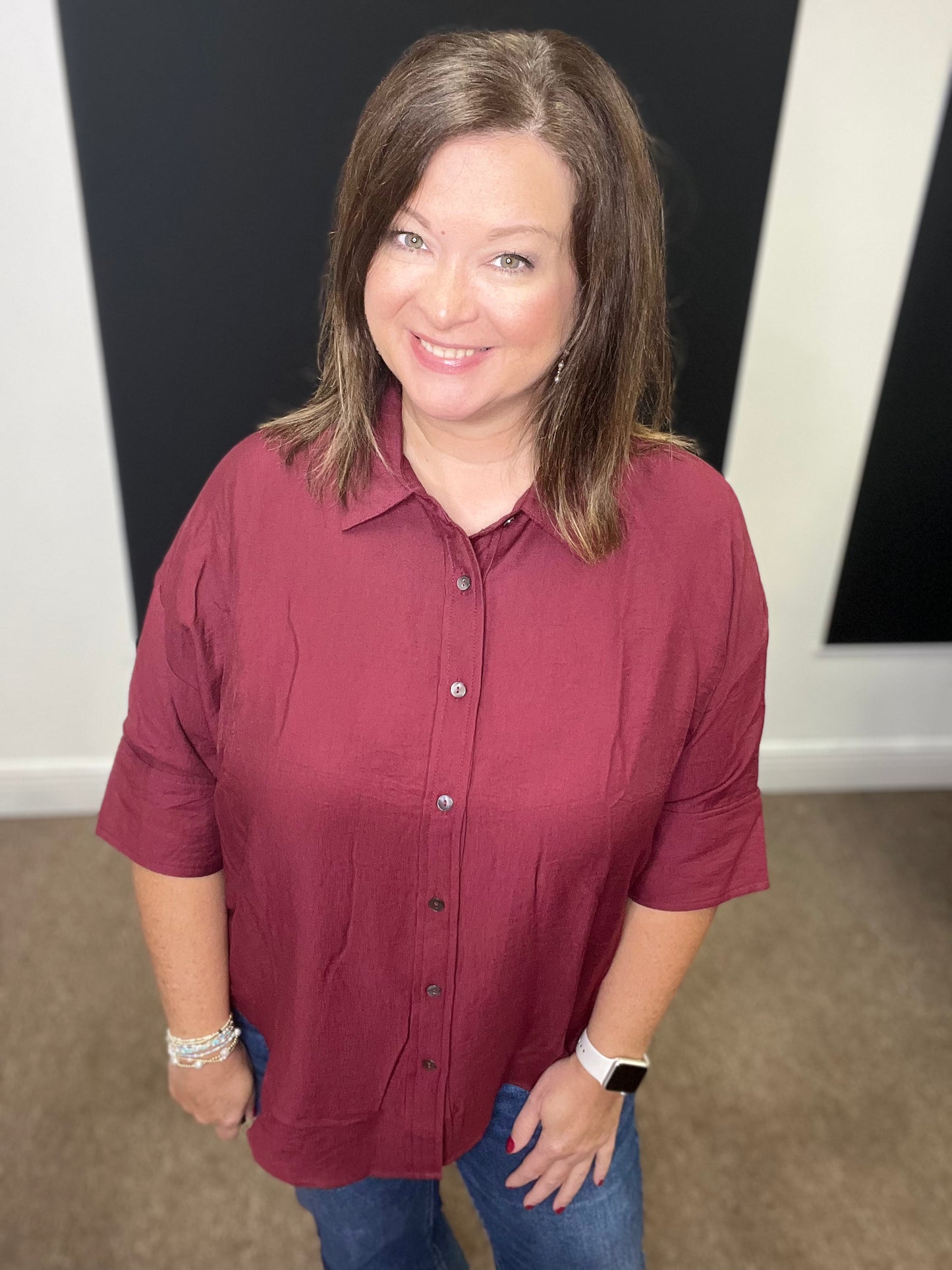 Quarter Sleeve Shirt, Wine