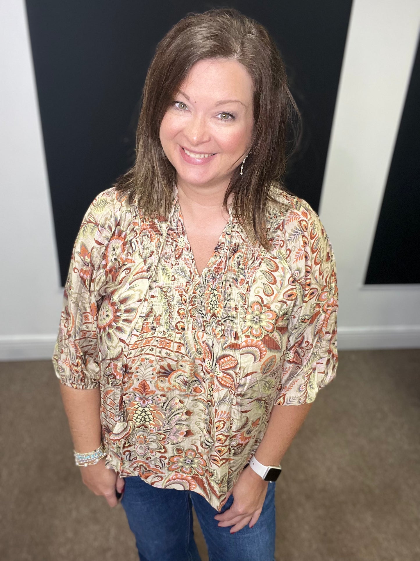 Floral Paisley Boho Top, Brown