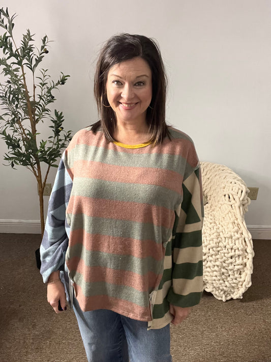Mixed Signals Striped Pullover