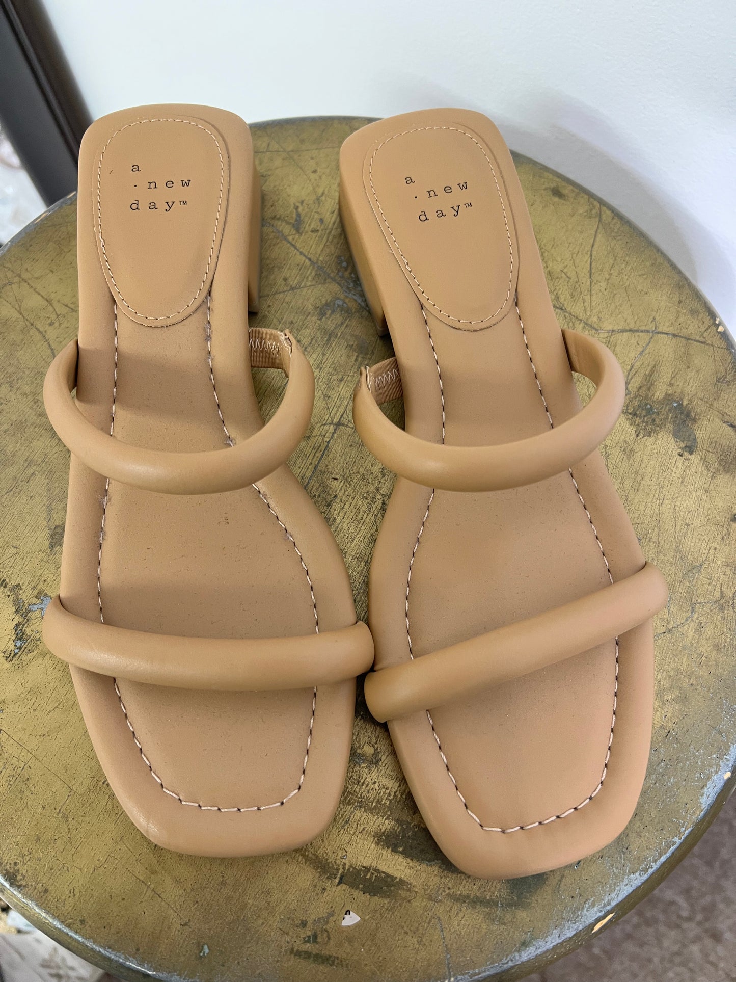 A New Day Tan Double Strap Heeled Sandals Size 7 1/2