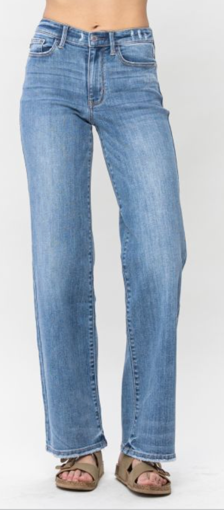 Judy Blue Mid Rise Vintage Wash Wide Leg