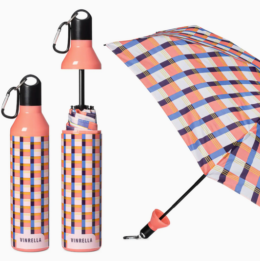 Gingham Pink Water Bottle Umbrella