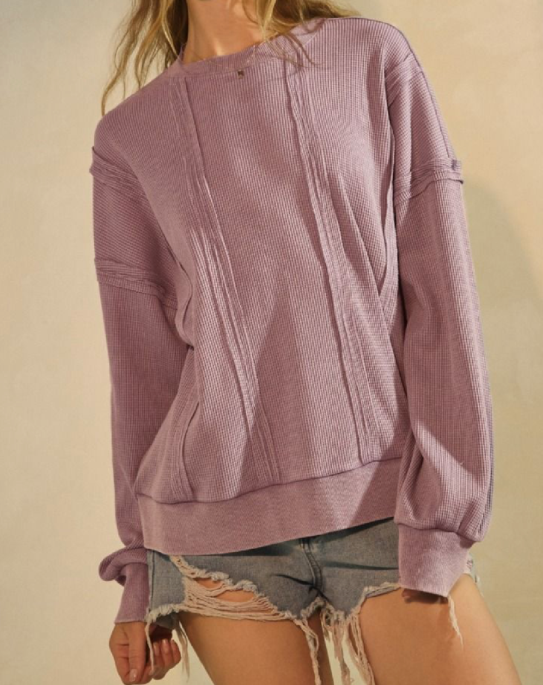 Acid Washed Thermal Pullover, mauve